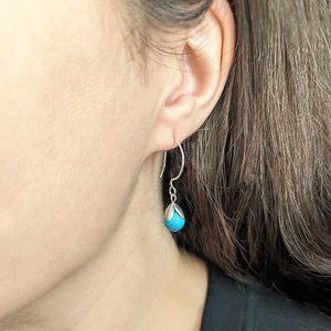 Sterling Silver Filled Floral Turquoise Magnesite Gemstone Beaded Drop Earrings